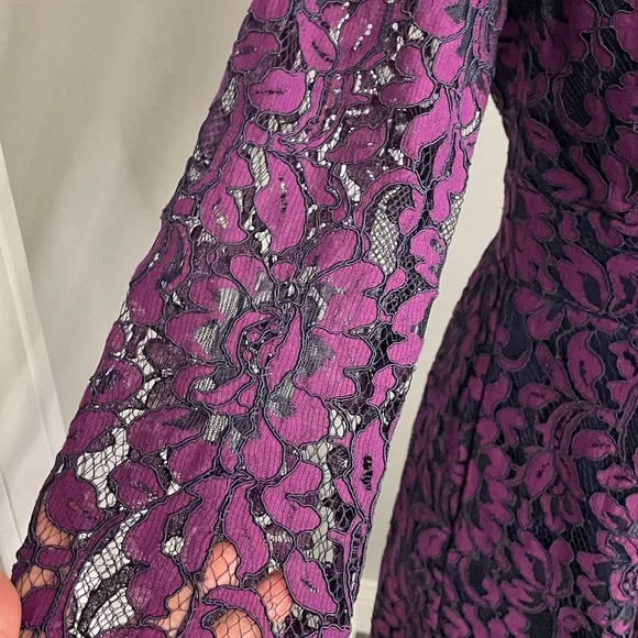 Eliza J Deep Purple Lace Long Sleeve Dress Mother of the Bride cocktail formal - Picture 3 of 6